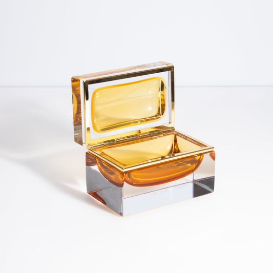 Murano Box with Brass Fittings in Amber