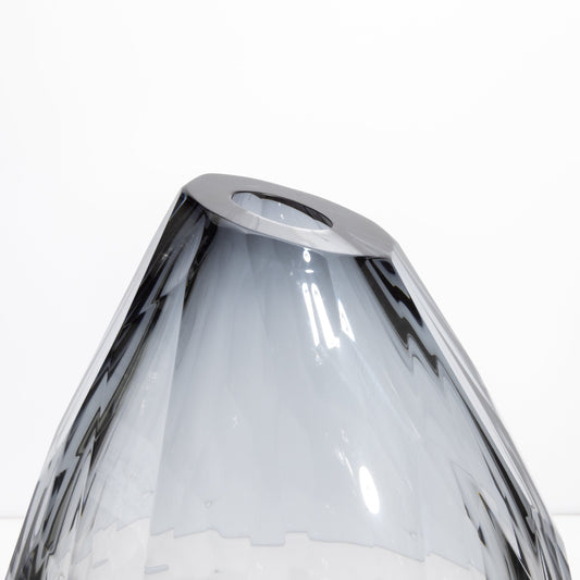 Murano Barrel Vase with Side Cut in Grey