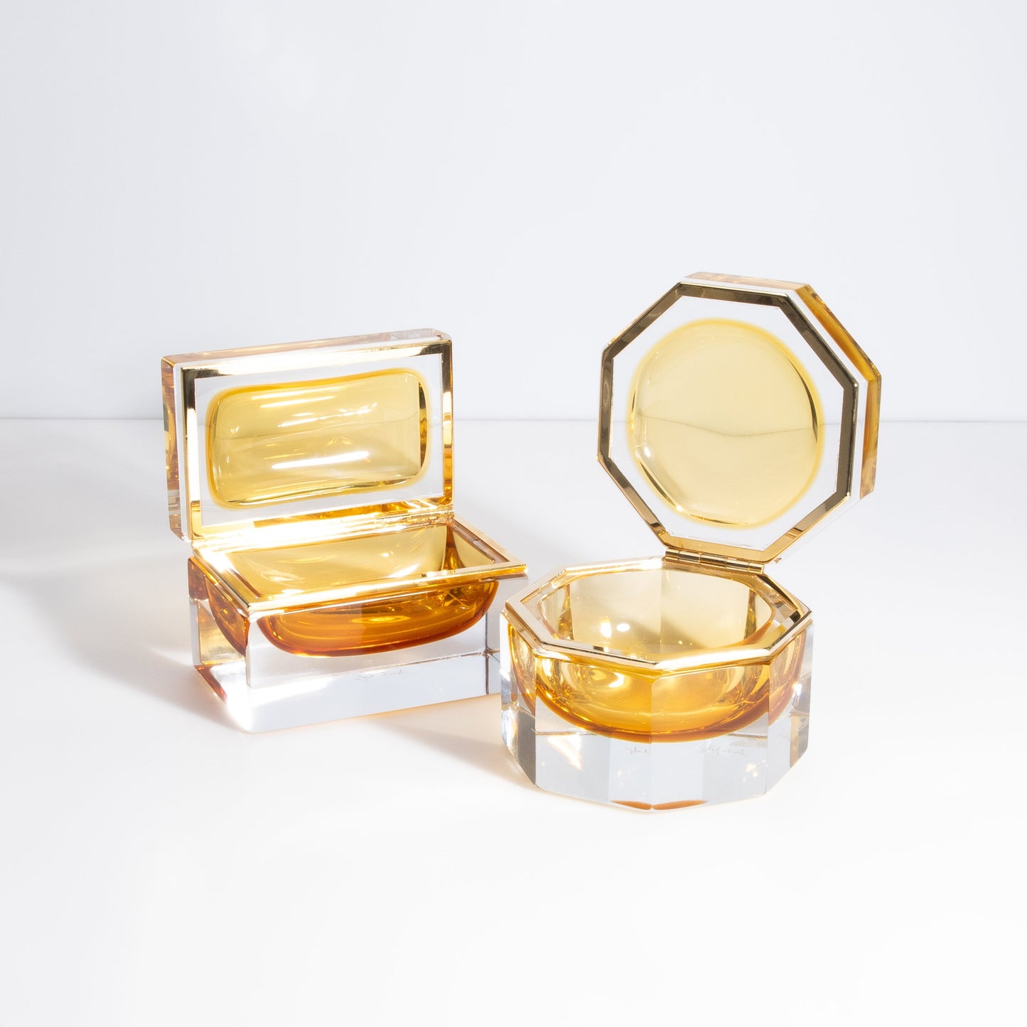 Murano Box with Brass Fittings in Amber