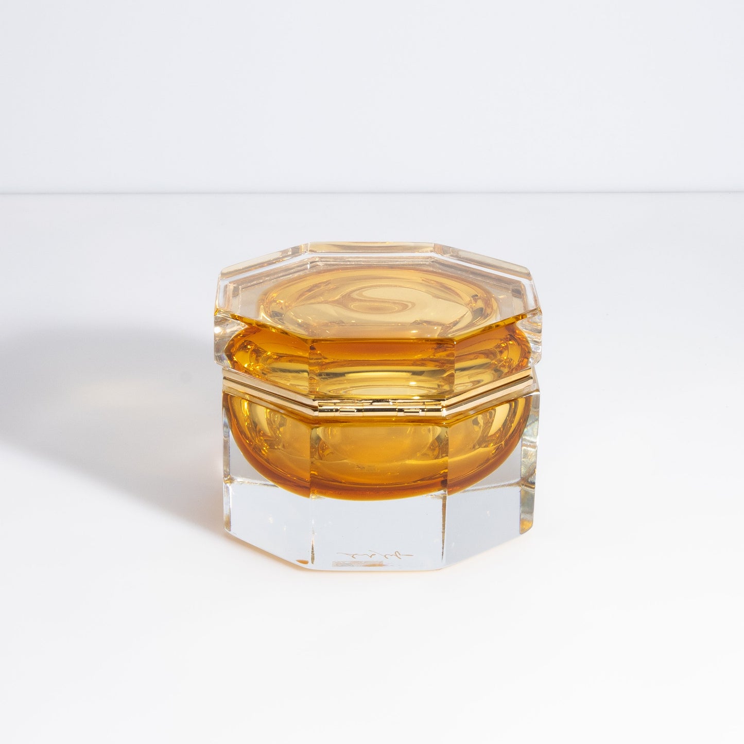 Murano Box with Brass Fittings in Amber