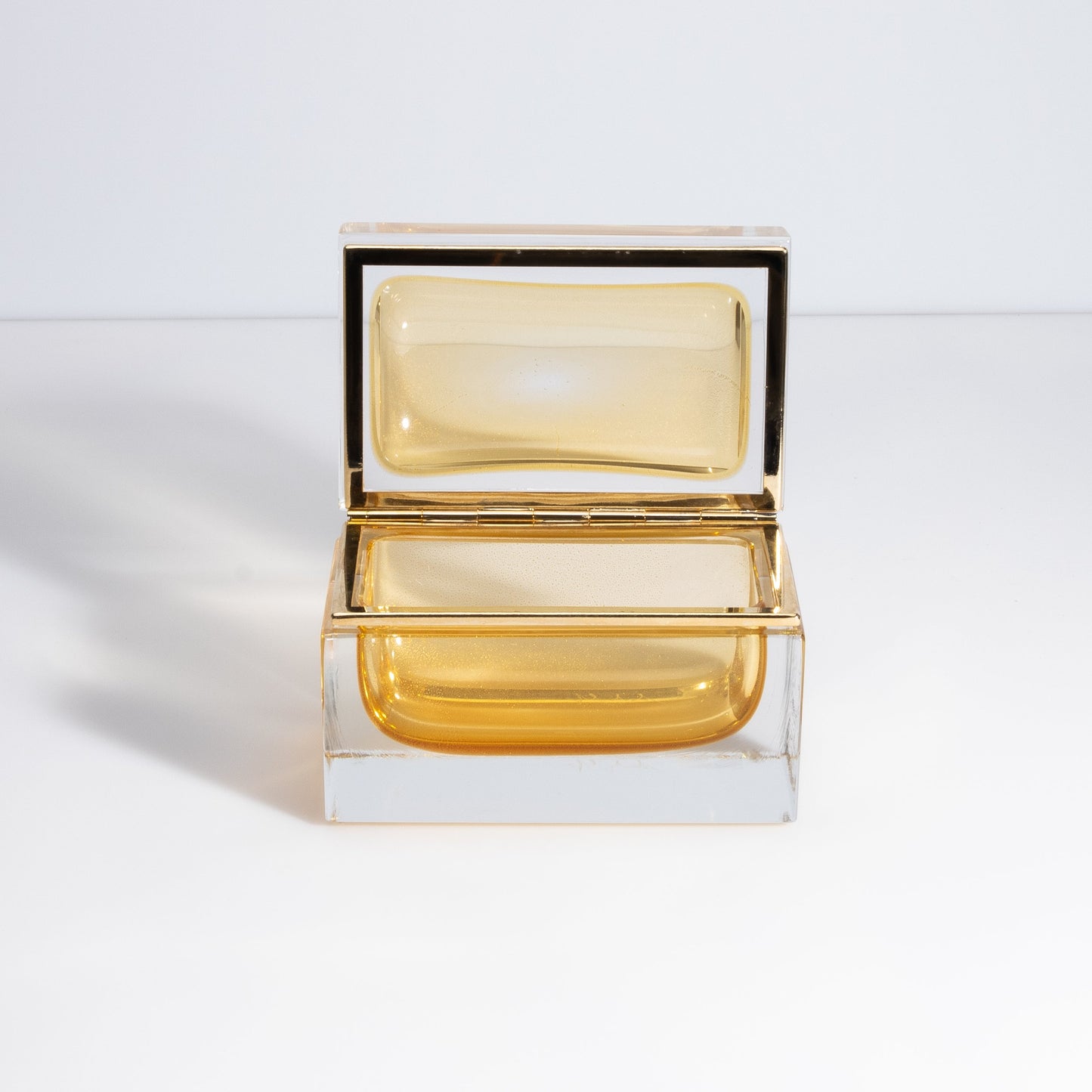 Murano Box with Brass Fittings in Amber 24-Karat Gold Flecks