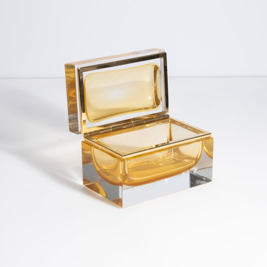 Murano Box with Brass Fittings in Amber 24-Karat Gold Flecks
