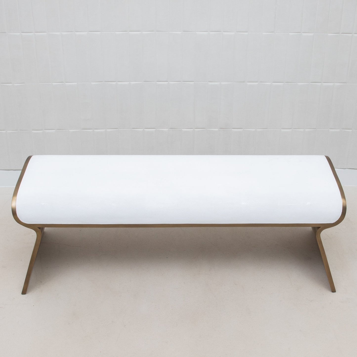 Dandy Bench in White Shagreen with Brass by Kifu Paris
