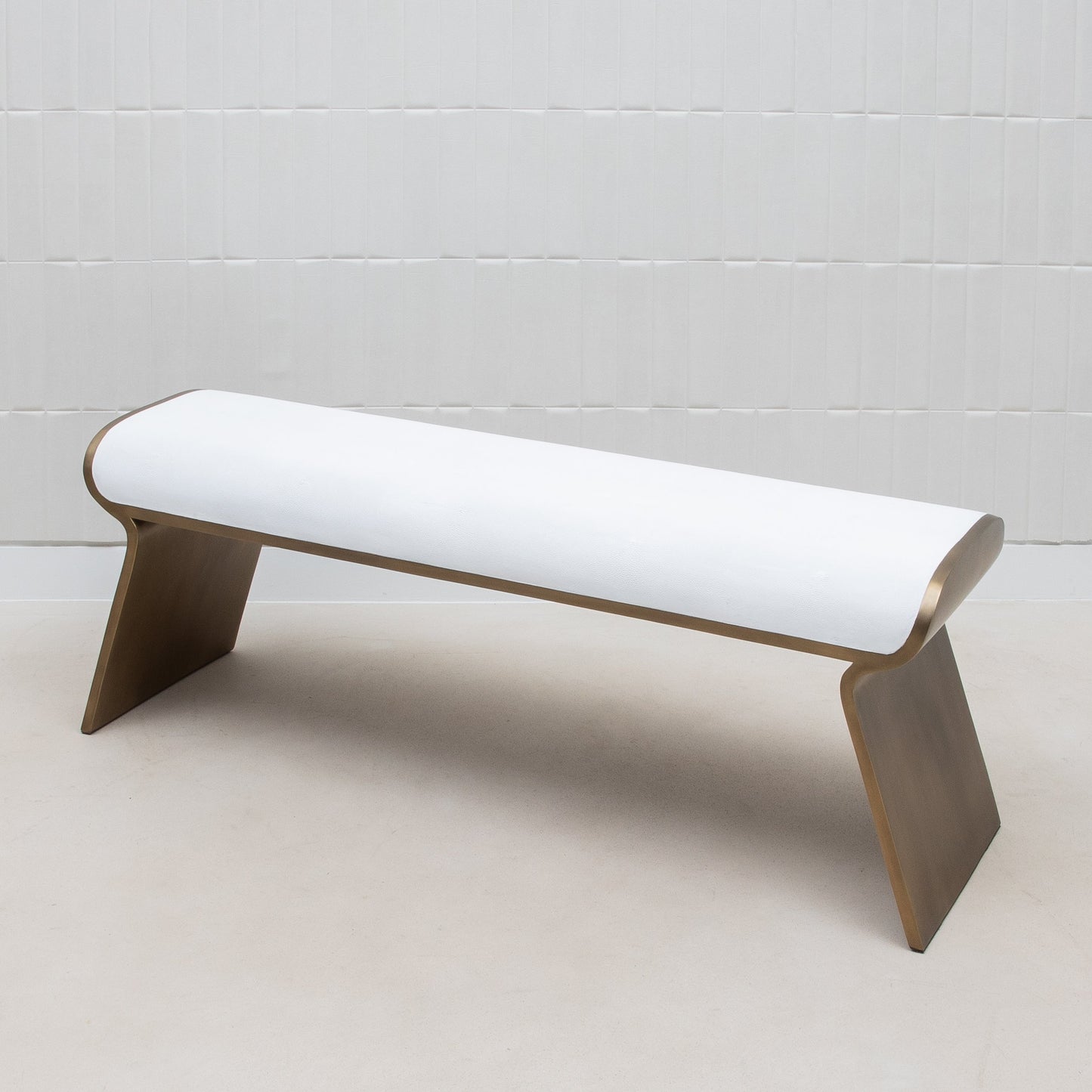 Dandy Bench in White Shagreen with Brass by Kifu Paris