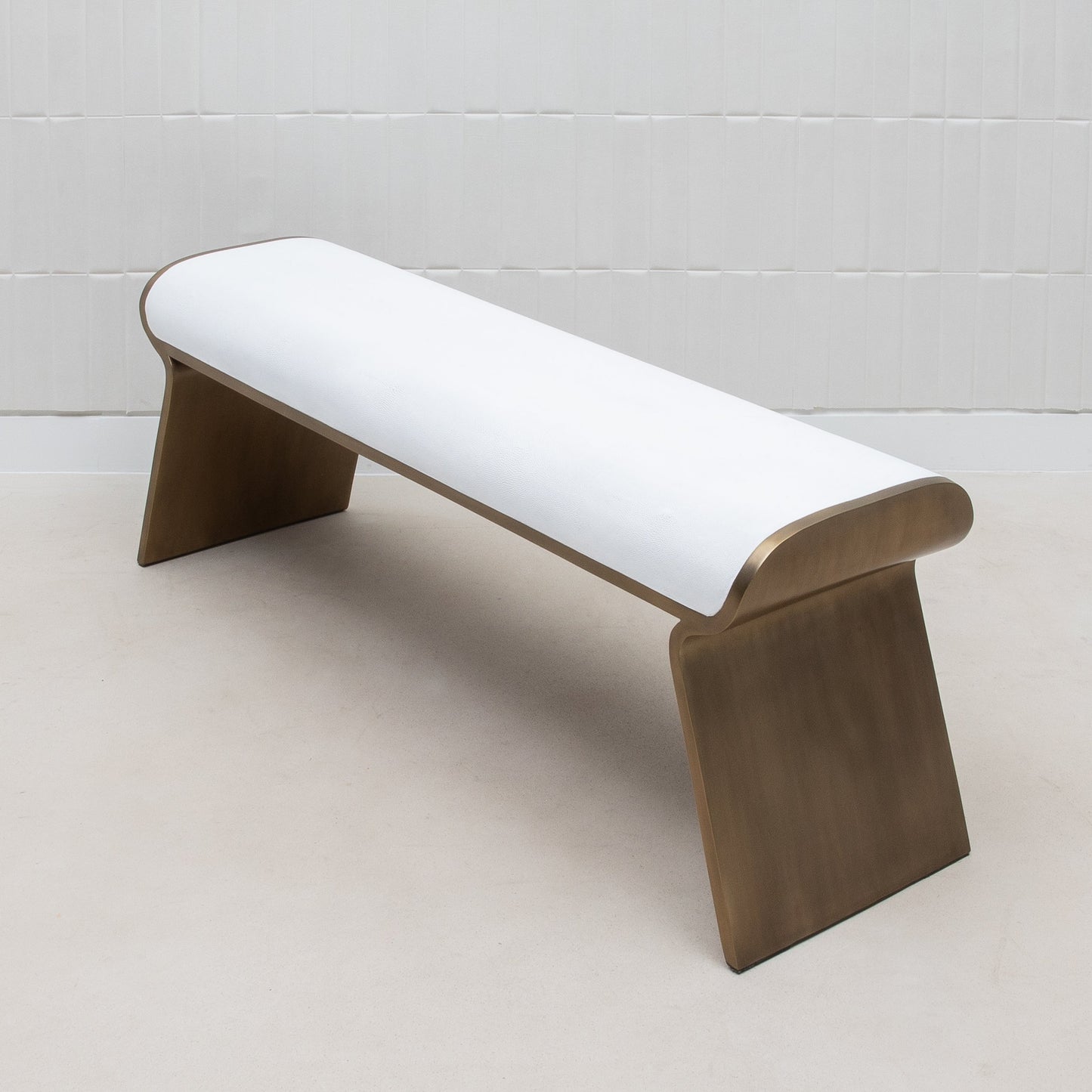 Dandy Bench in White Shagreen with Brass by Kifu Paris