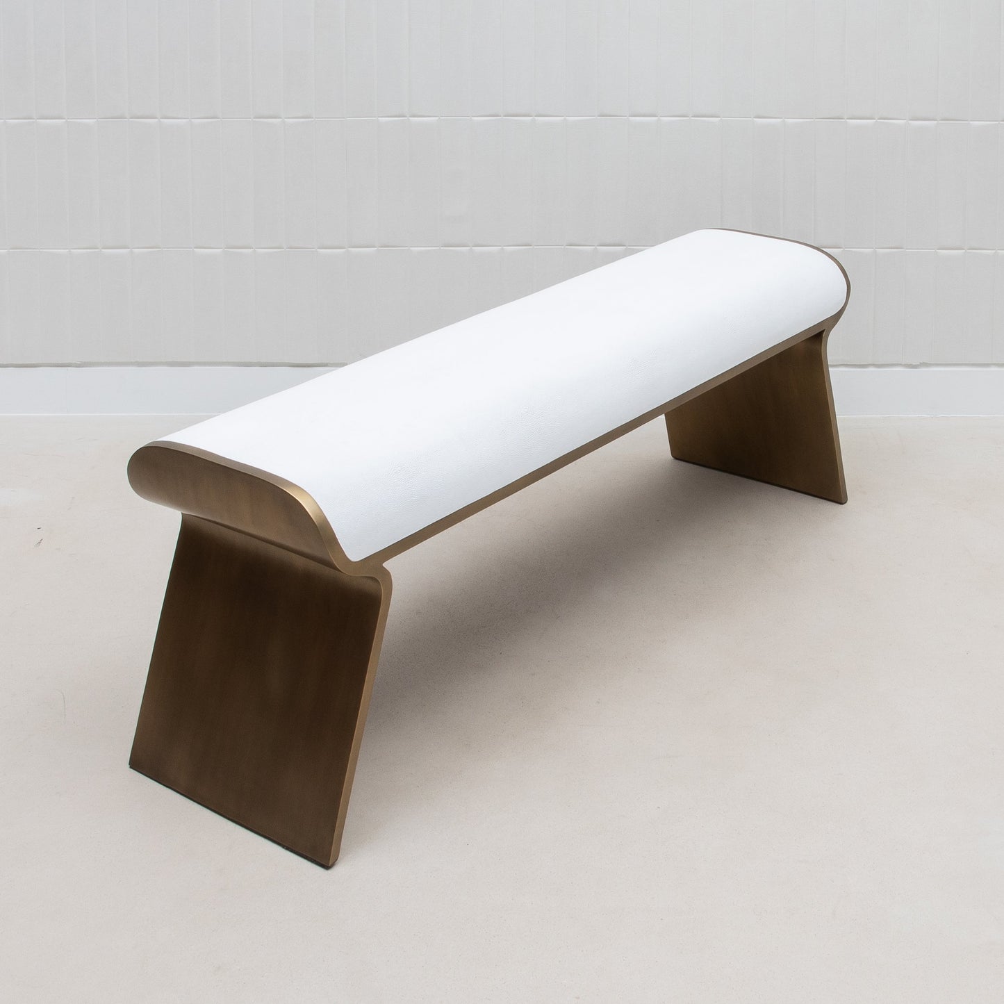 Dandy Bench in White Shagreen with Brass by Kifu Paris