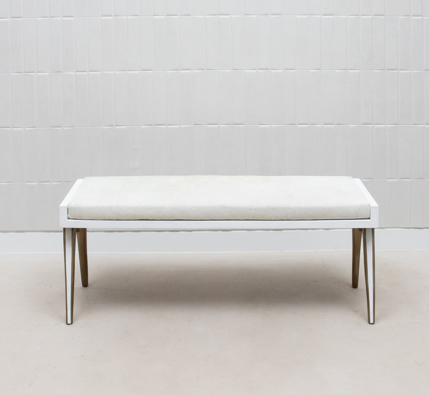 Pianist Bench in White Hyde with Brass by R&Y Augousti