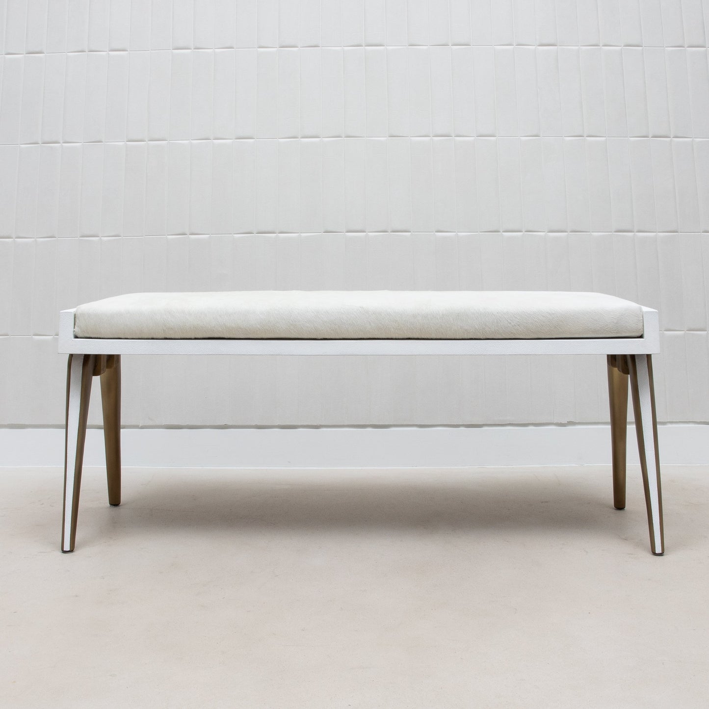 Pianist Bench in White Hyde with Brass by R&Y Augousti