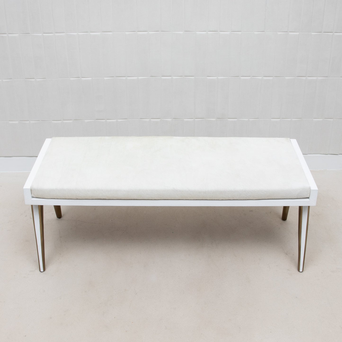 Pianist Bench in White Hyde with Brass by R&Y Augousti