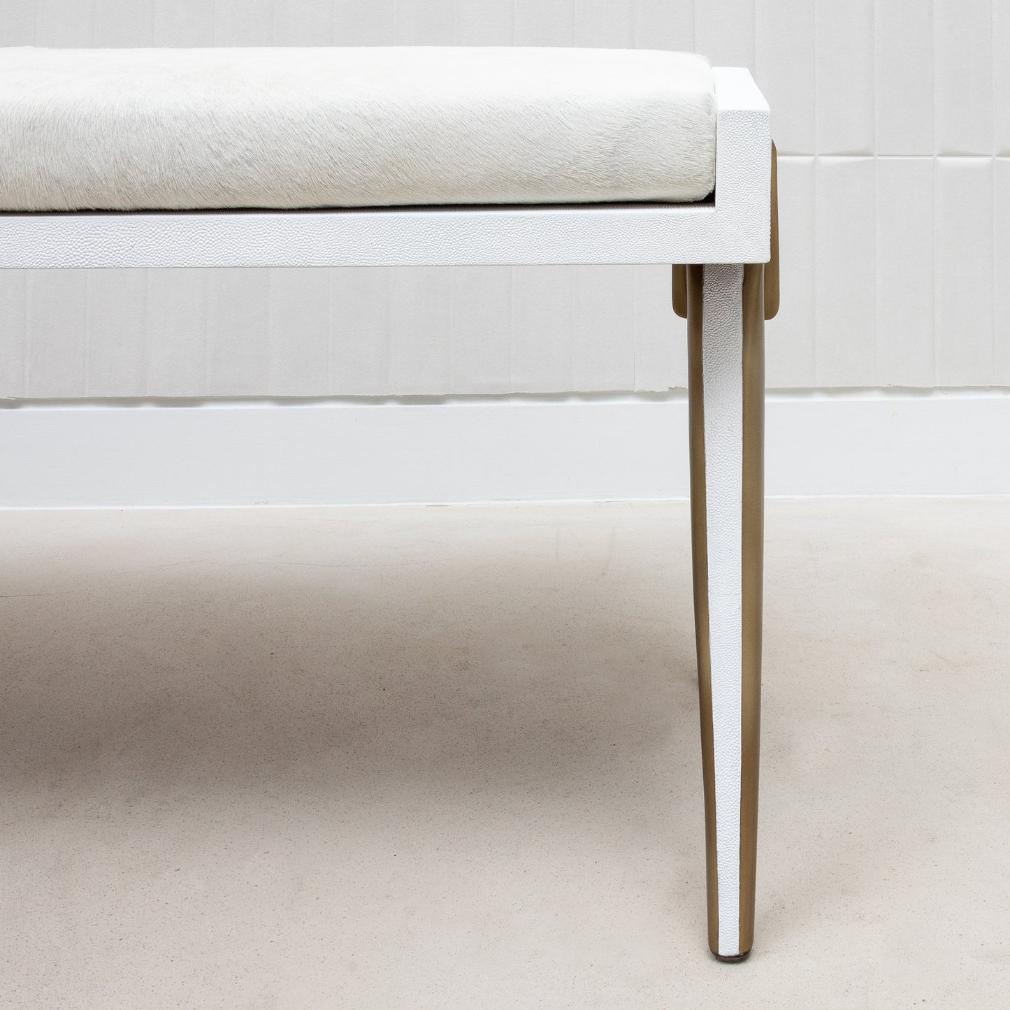 Pianist Bench in White Hyde with Brass by R&Y Augousti