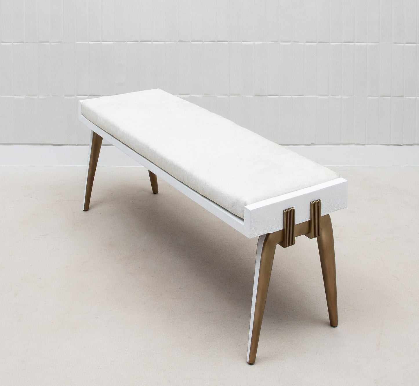 Pianist Bench in White Hyde with Brass by R&Y Augousti