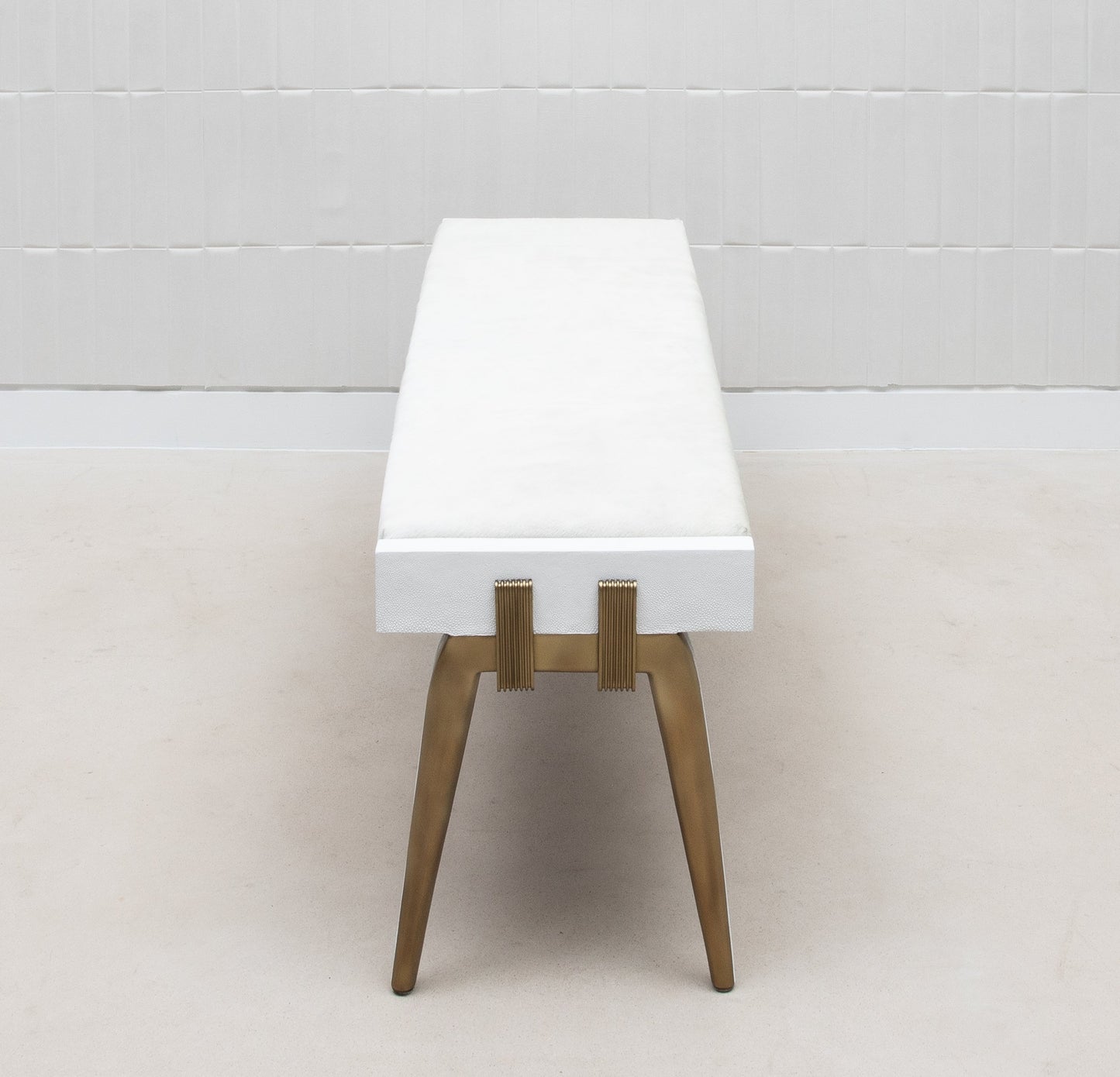 Pianist Bench in White Hyde with Brass by R&Y Augousti