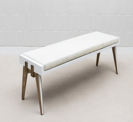Pianist Bench in White Hyde with Brass by R&Y Augousti