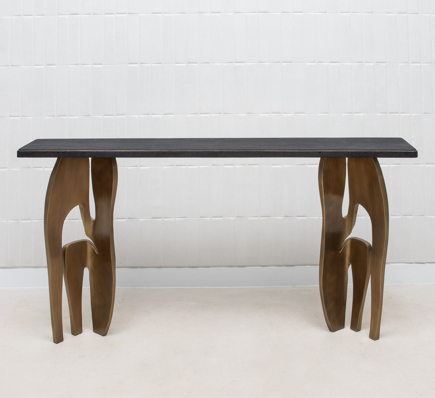 Console in Black Shagreen with Bronze Patina Brass by R&Y Augousti