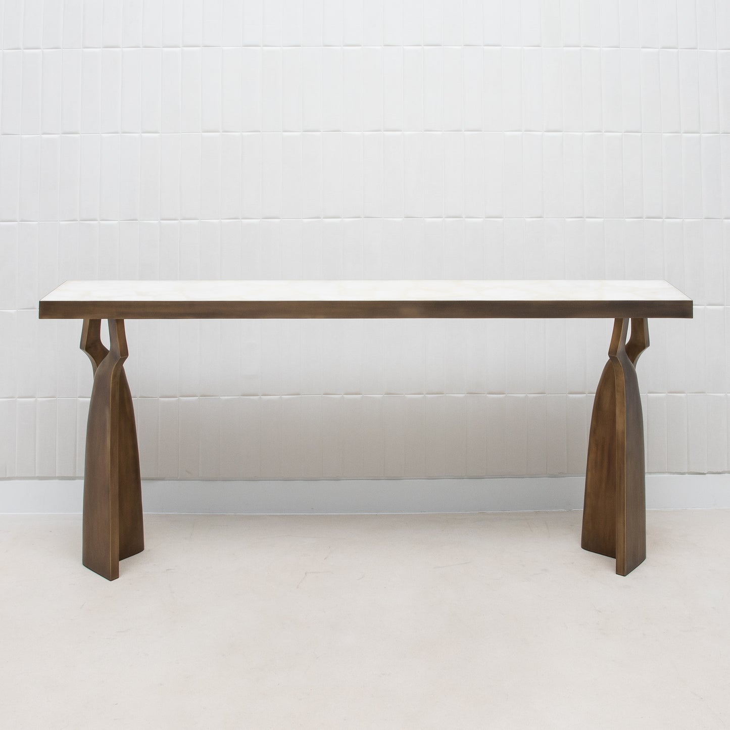 Console in White Quartz with Bronze Patina Brass by Kifu Paris