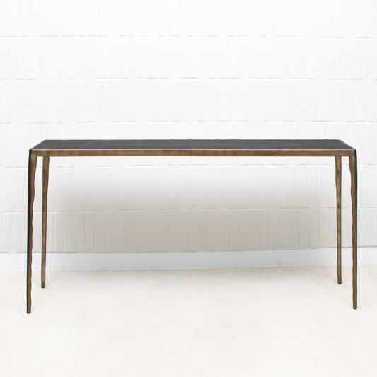 Console in Black Shagreen with Bronze Patina Brass by R&Y Augousti