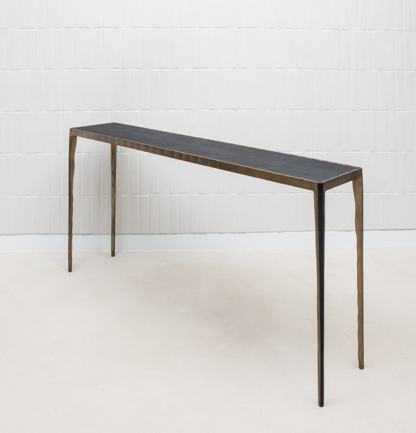 Console in Black Shagreen with Bronze Patina Brass by R&Y Augousti