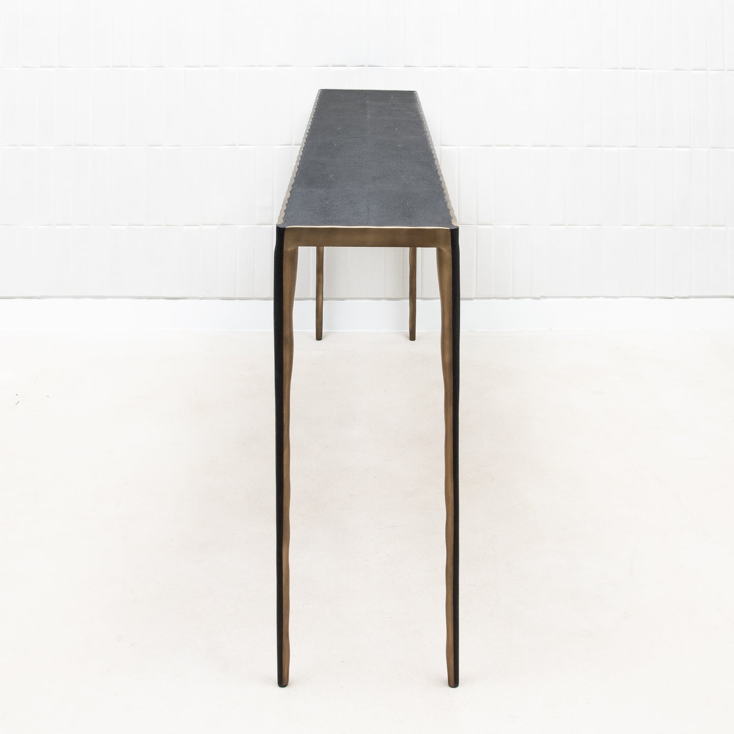 Console in Black Shagreen with Bronze Patina Brass by R&Y Augousti