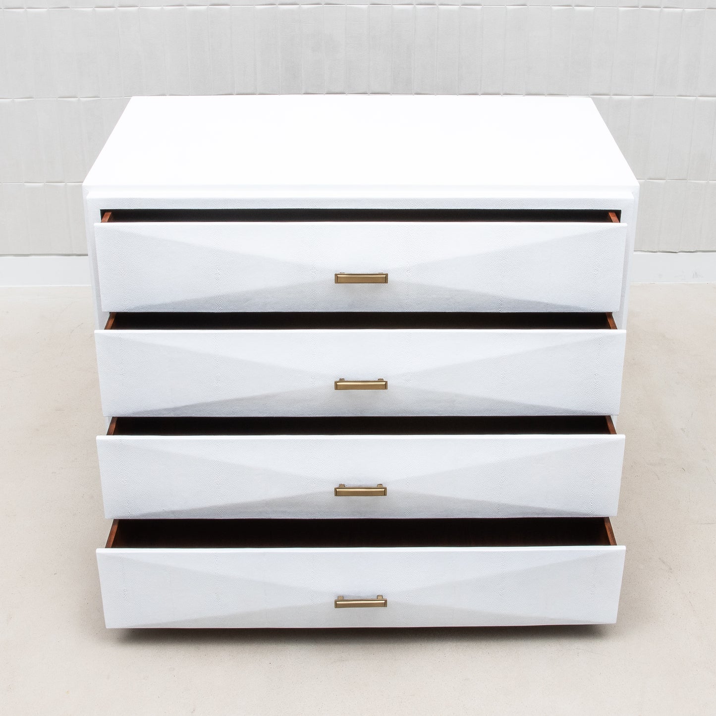 Chest of Drawers in White Shagreen with Bronze Patina Brass Details by R&Y Augousti
