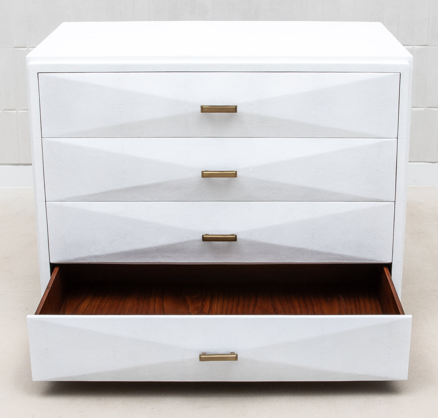 Chest of Drawers in White Shagreen with Bronze Patina Brass Details by R&Y Augousti