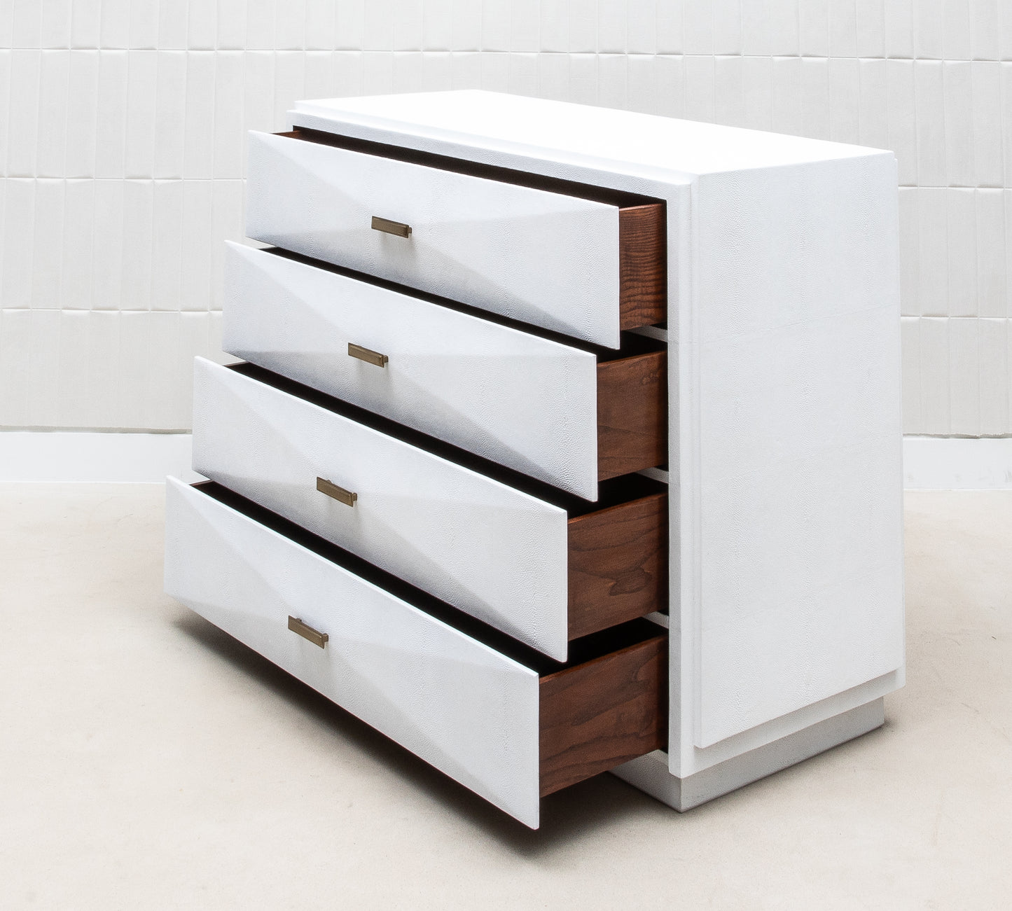 Chest of Drawers in White Shagreen with Bronze Patina Brass Details by R&Y Augousti