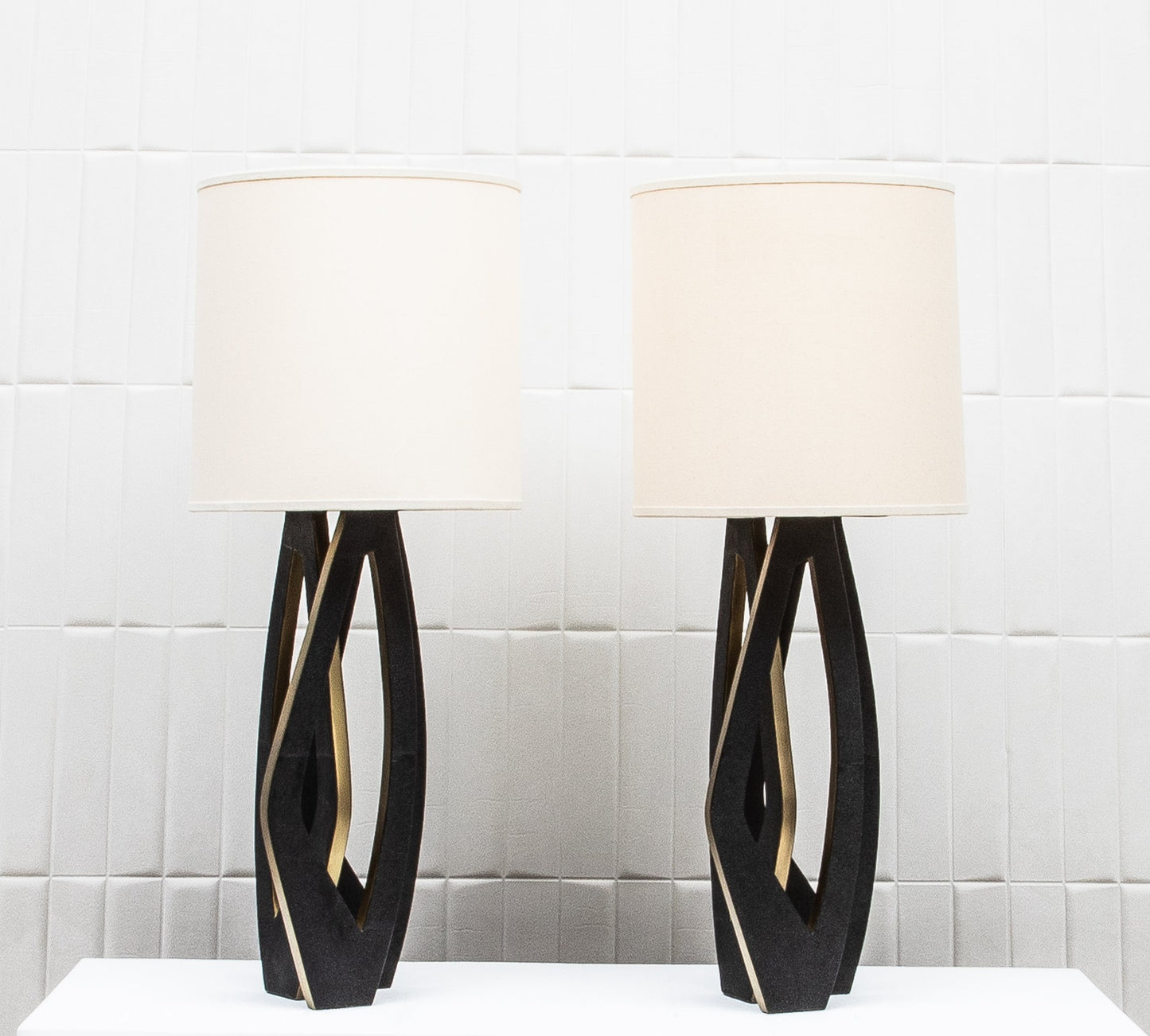 Pair of Lamps in Black Shagreen with Brass by R&Y Augousti