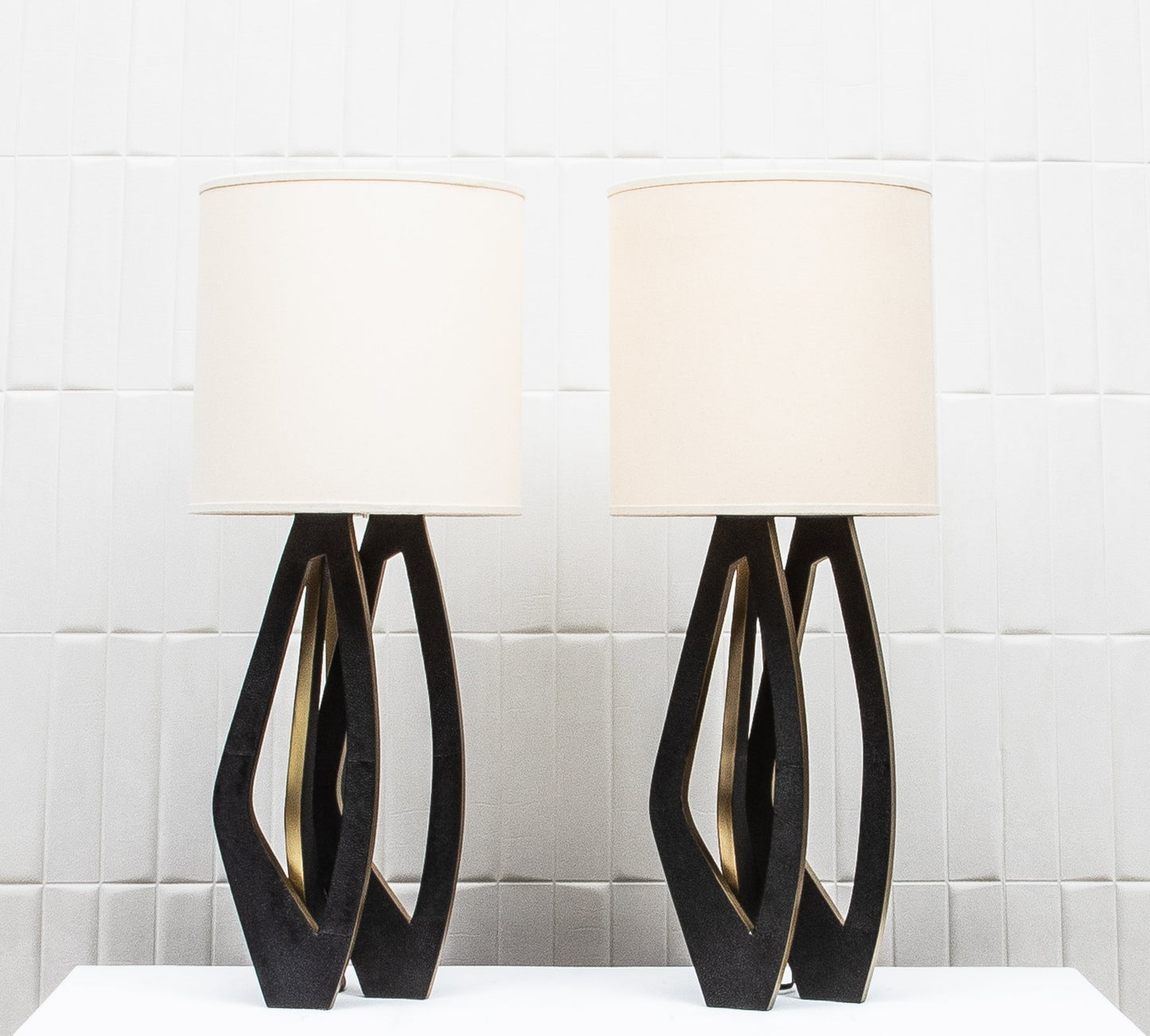 Pair of Lamps in Black Shagreen with Brass by R&Y Augousti