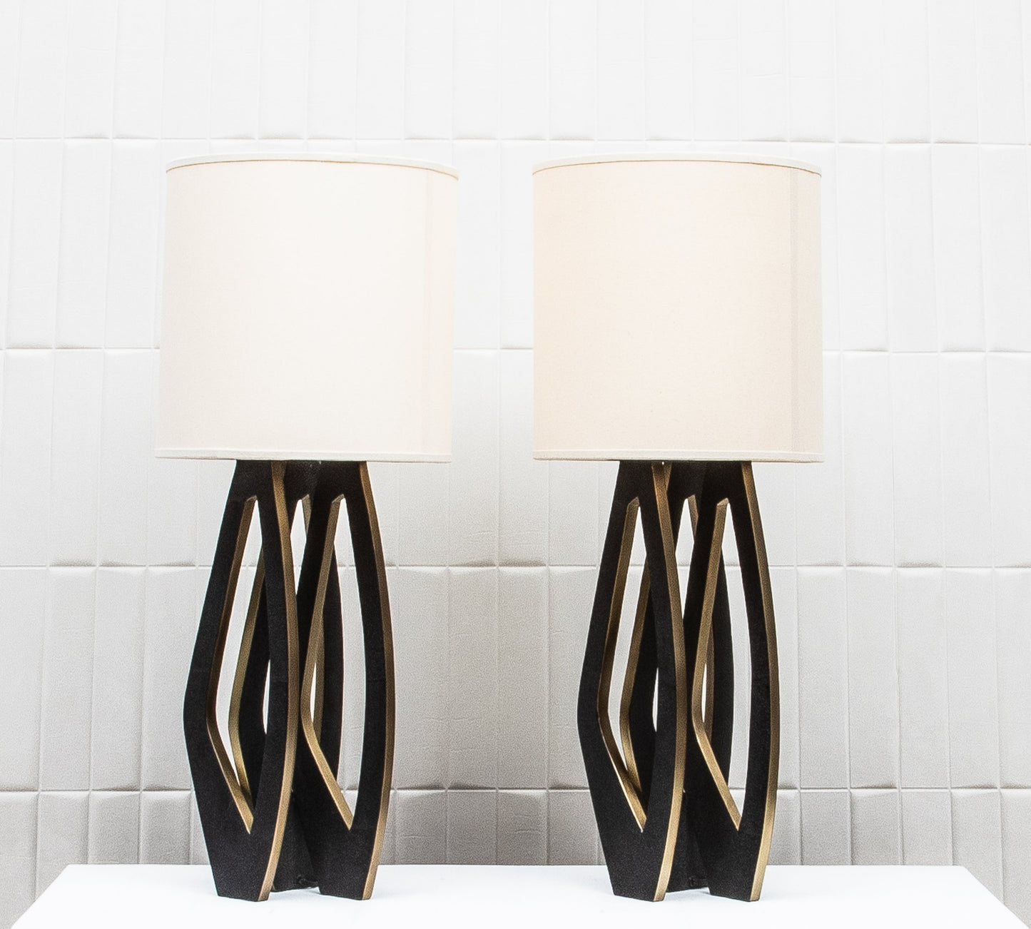 Pair of Lamps in Black Shagreen with Brass by R&Y Augousti
