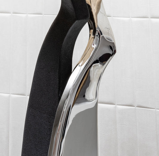 Pair of Modern Lamps in Black Shagreen with Polished Steel by Kifu Paris