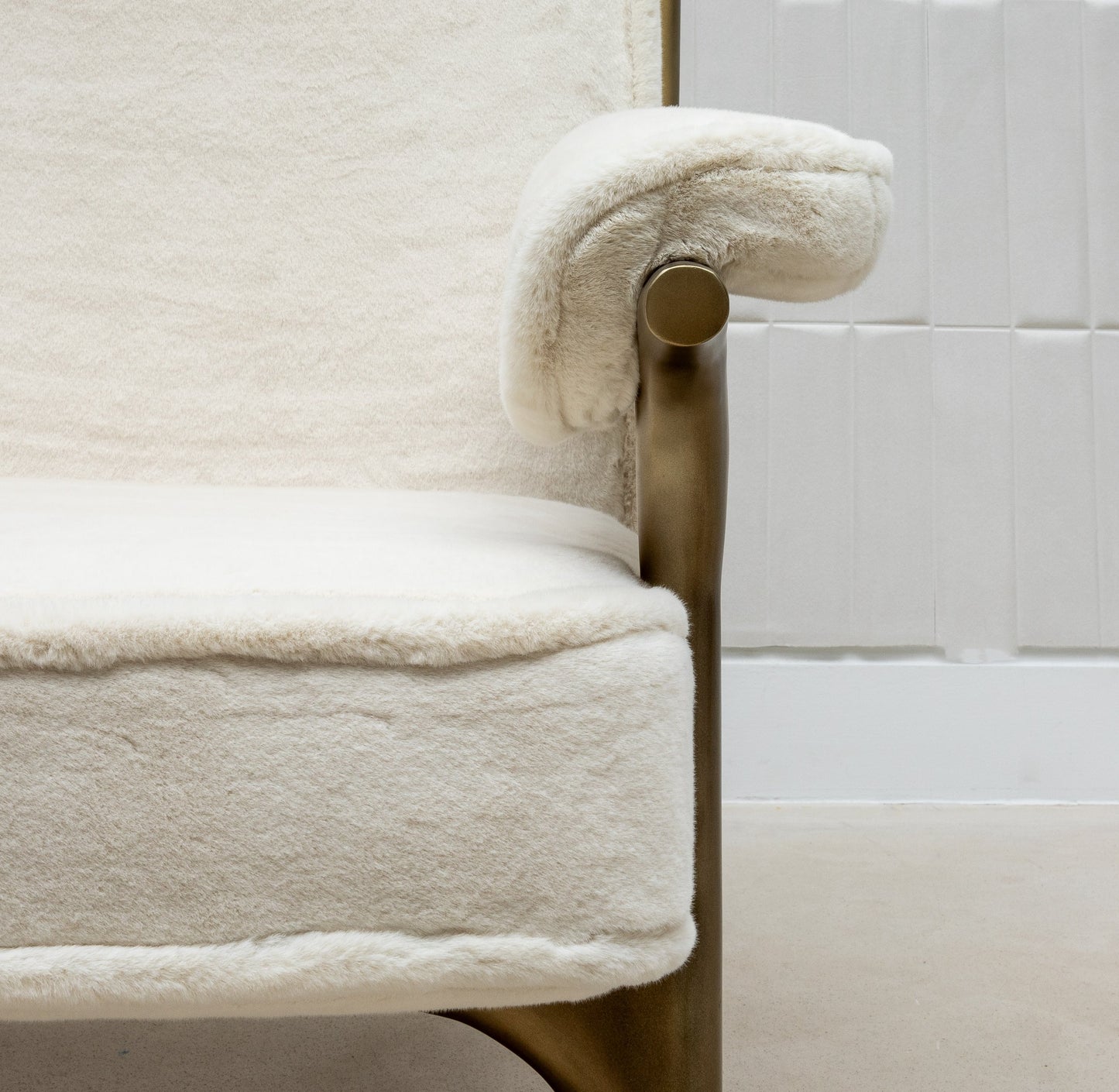 Ramo Armchair and Ottoman in Cream Faux Fur by R&Y Augousti