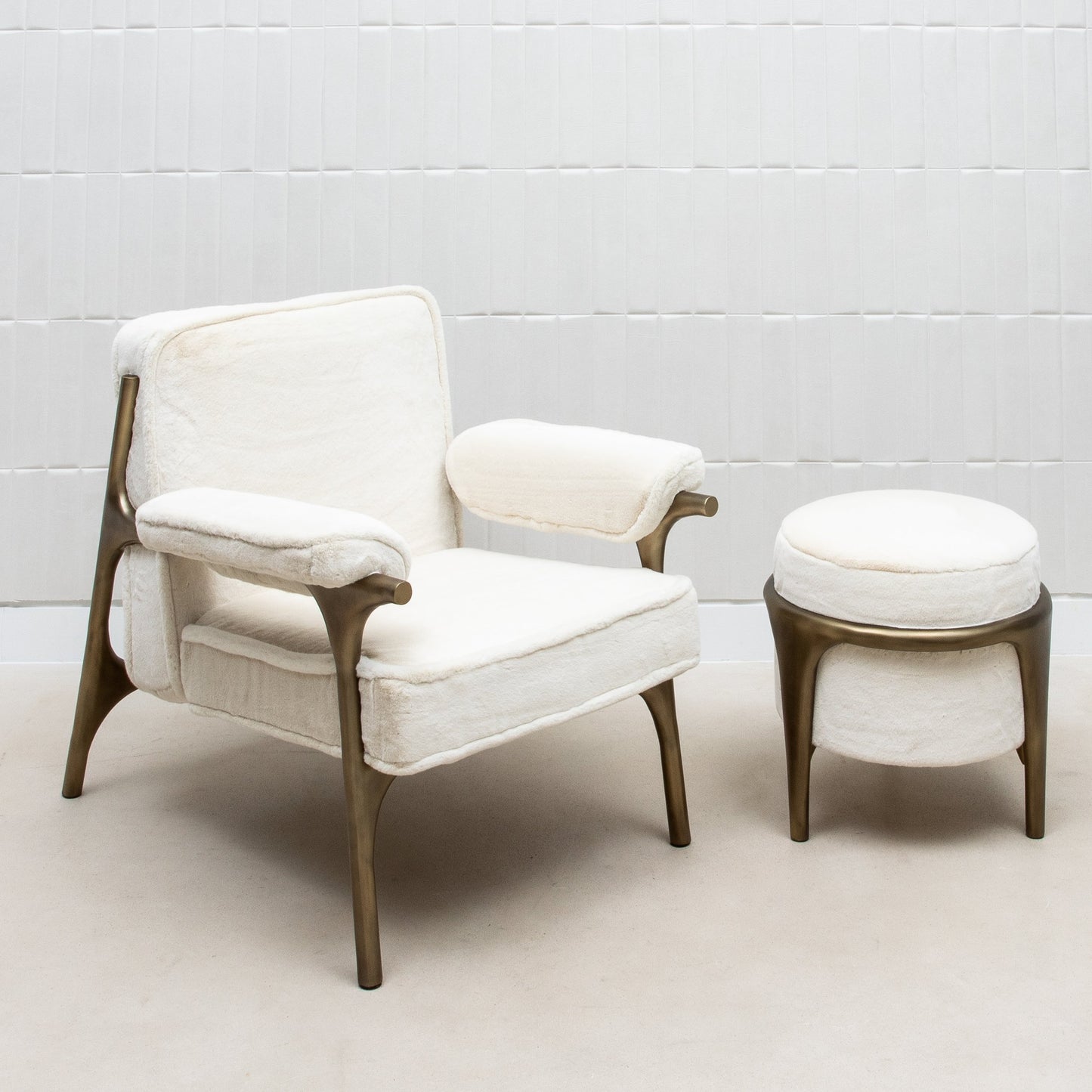 Ramo Armchair in Cream Faux Fur by R&Y Augousti