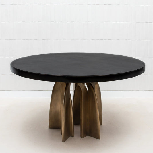 Dining Table in Black Oak with Bronze Patina Brass by Kifu Paris