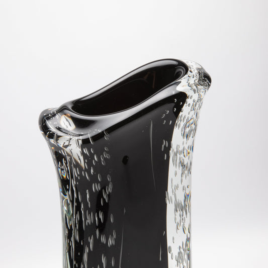 Murano Vase with Bubbles in Clear and Onyx Black