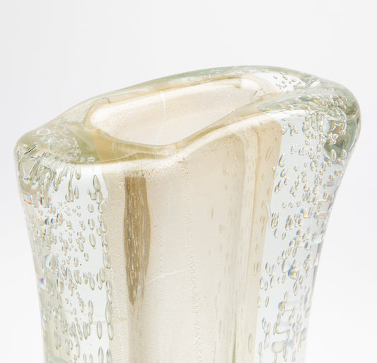 Murano Vase with Bubbles in Clear with 24-Karat Gold Flecks