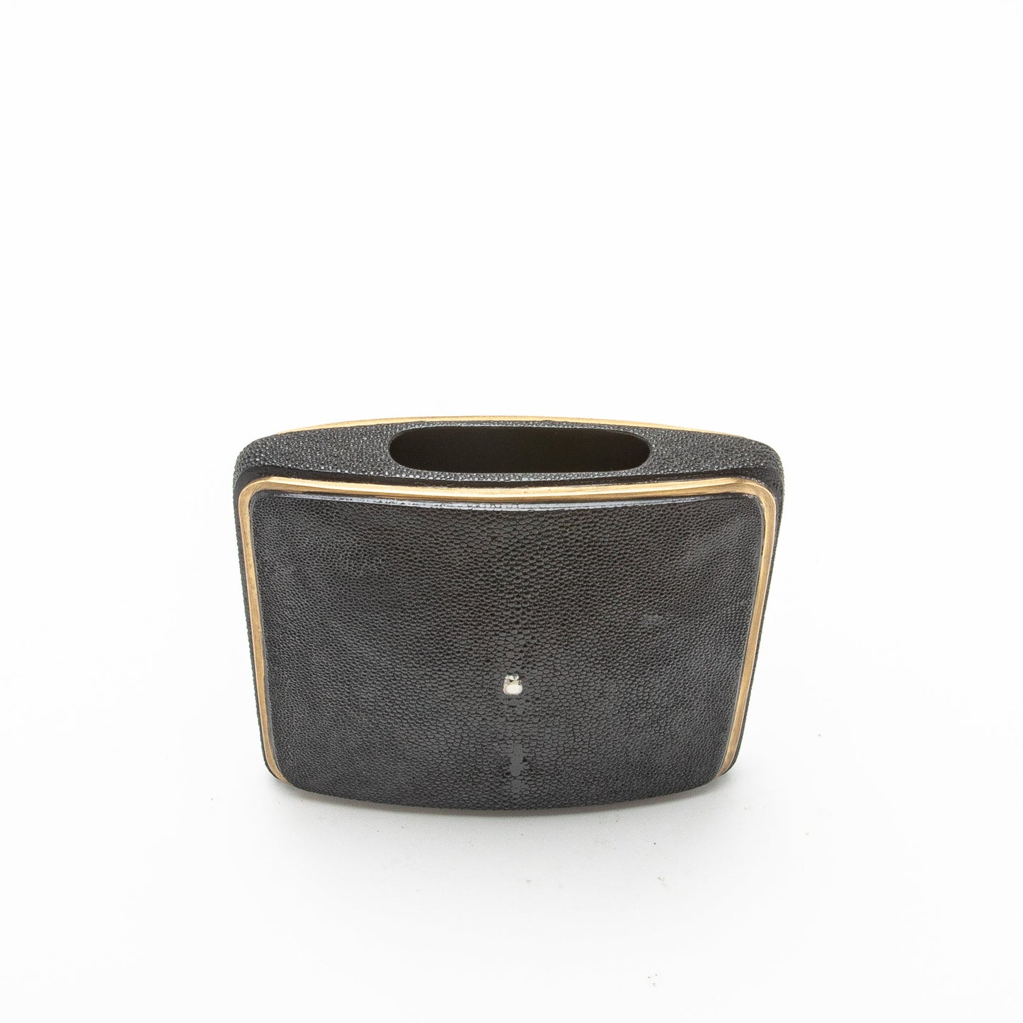 Vase in Black Shagreen with Brass by R&Y Augousti