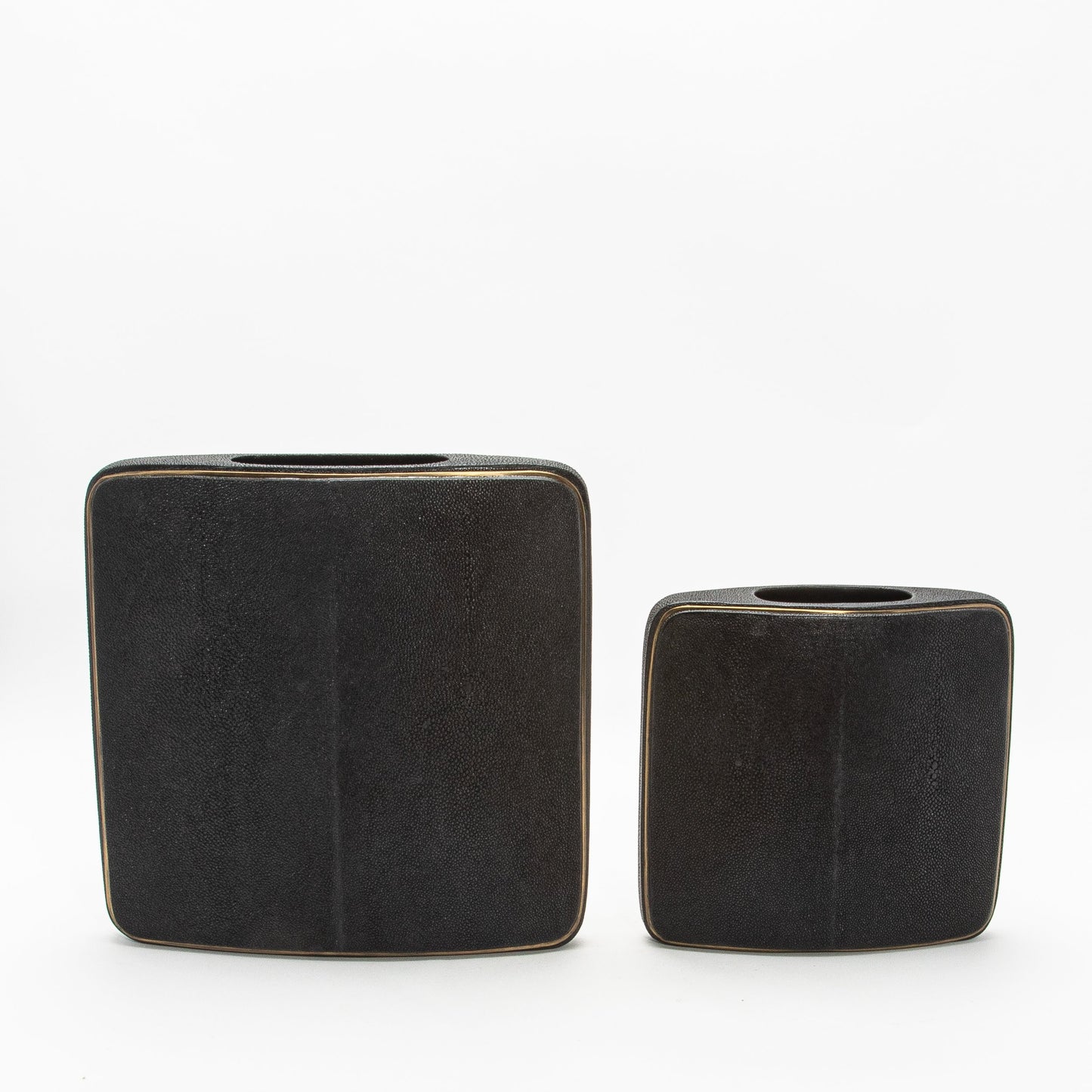 Vase in Black Shagreen with Brass by R&Y Augousti