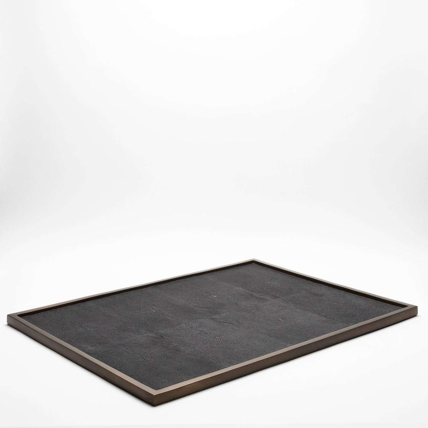 Extra Large Rectangular Tray in Black Shagreen with Bronze Patina Brass by Kifu Paris