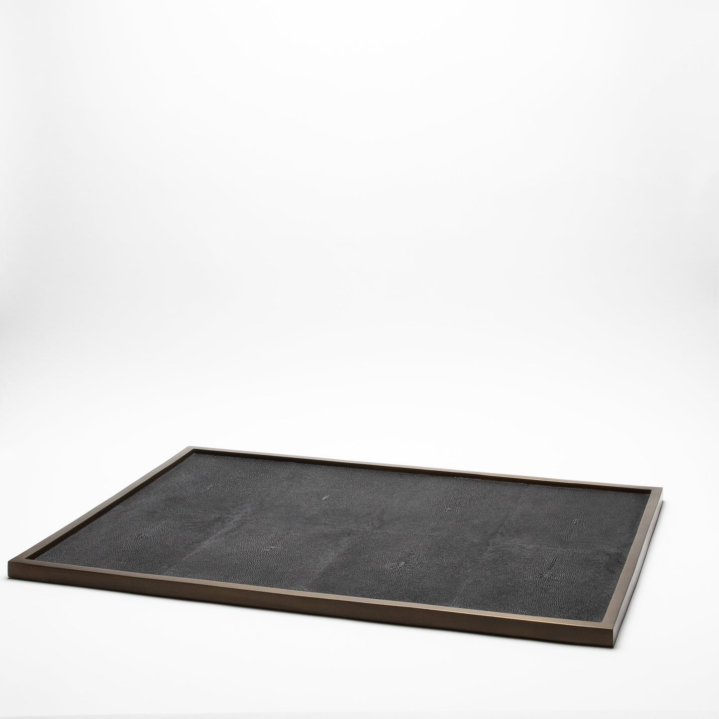 Extra Large Rectangular Tray in Black Shagreen with Bronze Patina Brass by Kifu Paris