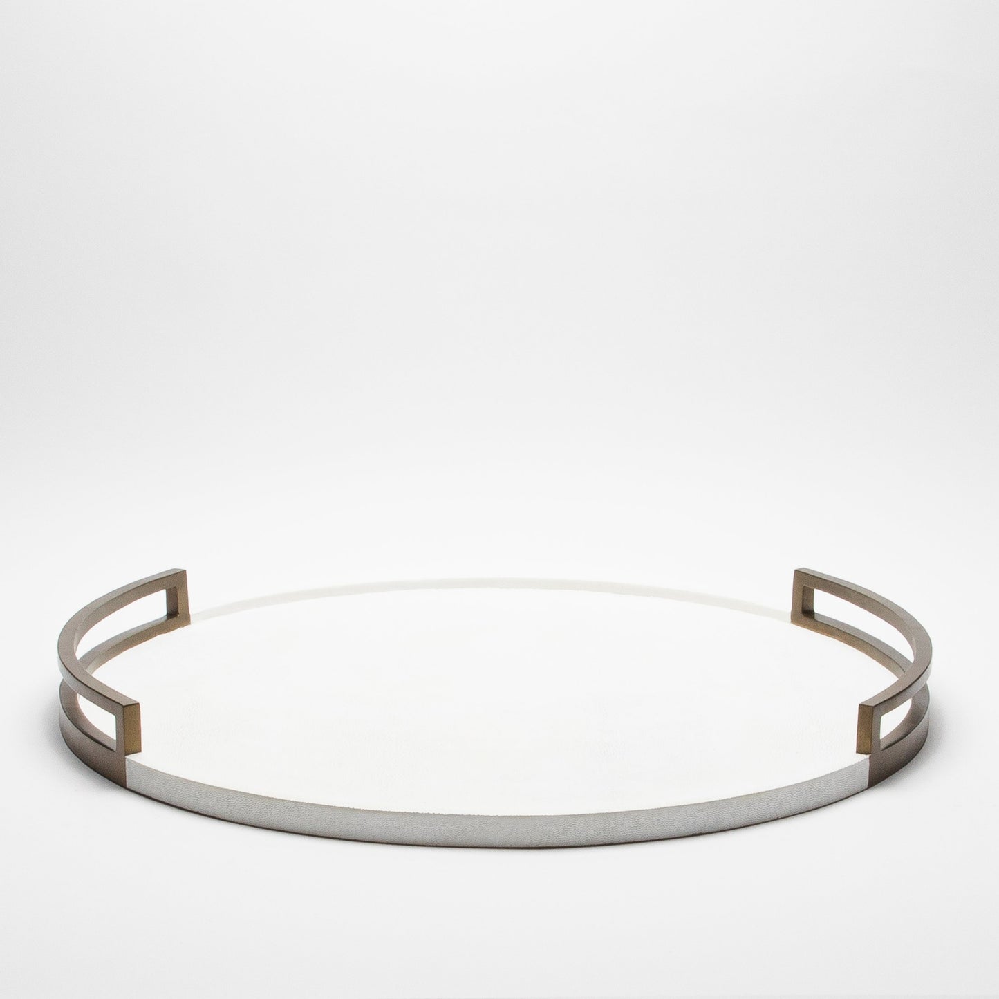 Round Tray in White Shagreen with Bronze Patina Brass by R&Y Augousti