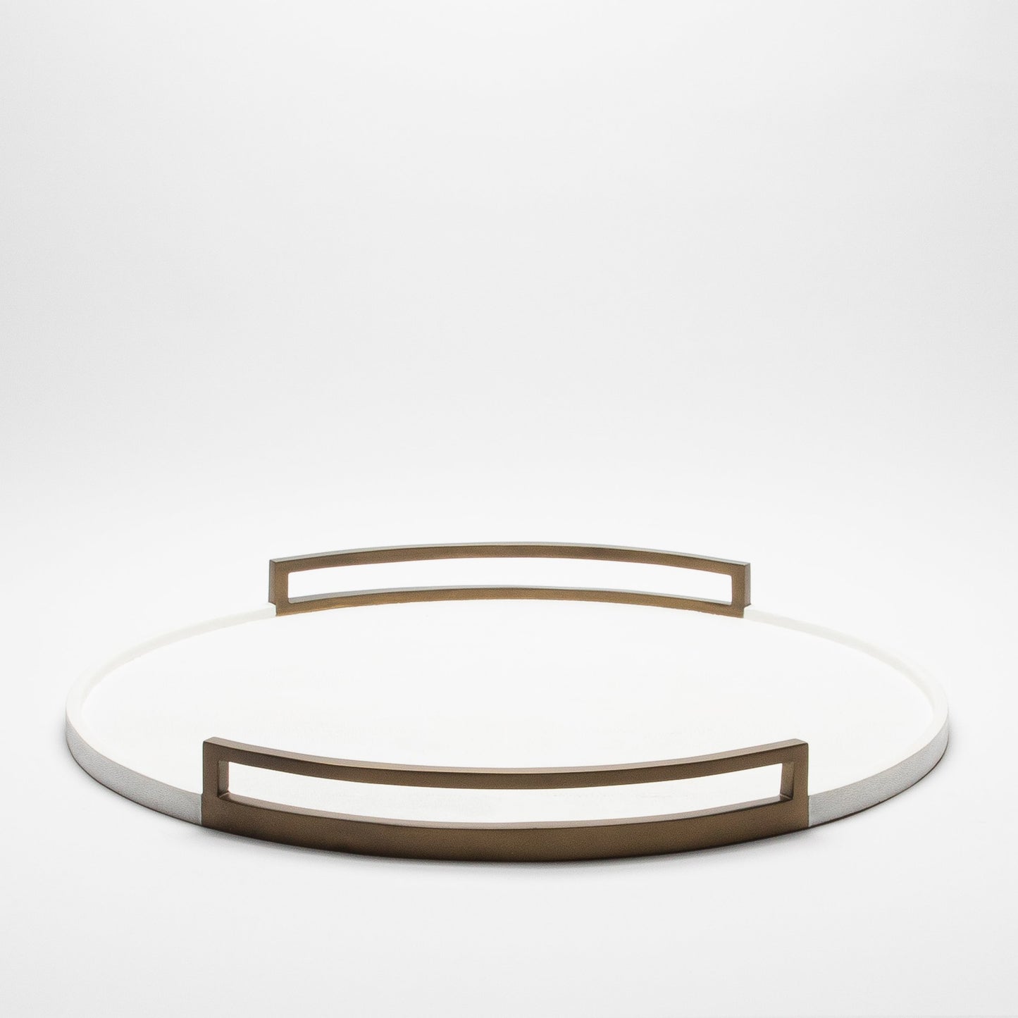 Round Tray in White Shagreen with Bronze Patina Brass by R&Y Augousti
