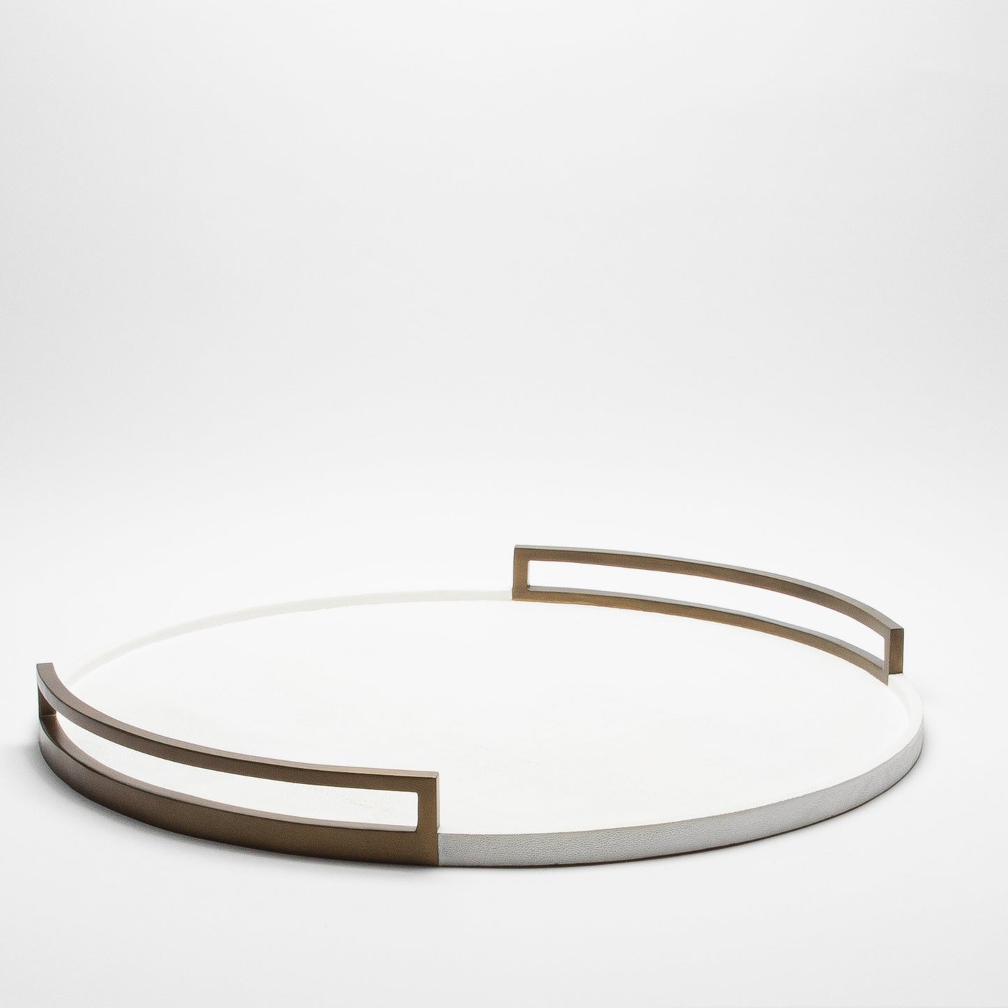Round Tray in White Shagreen with Bronze Patina Brass by R&Y Augousti