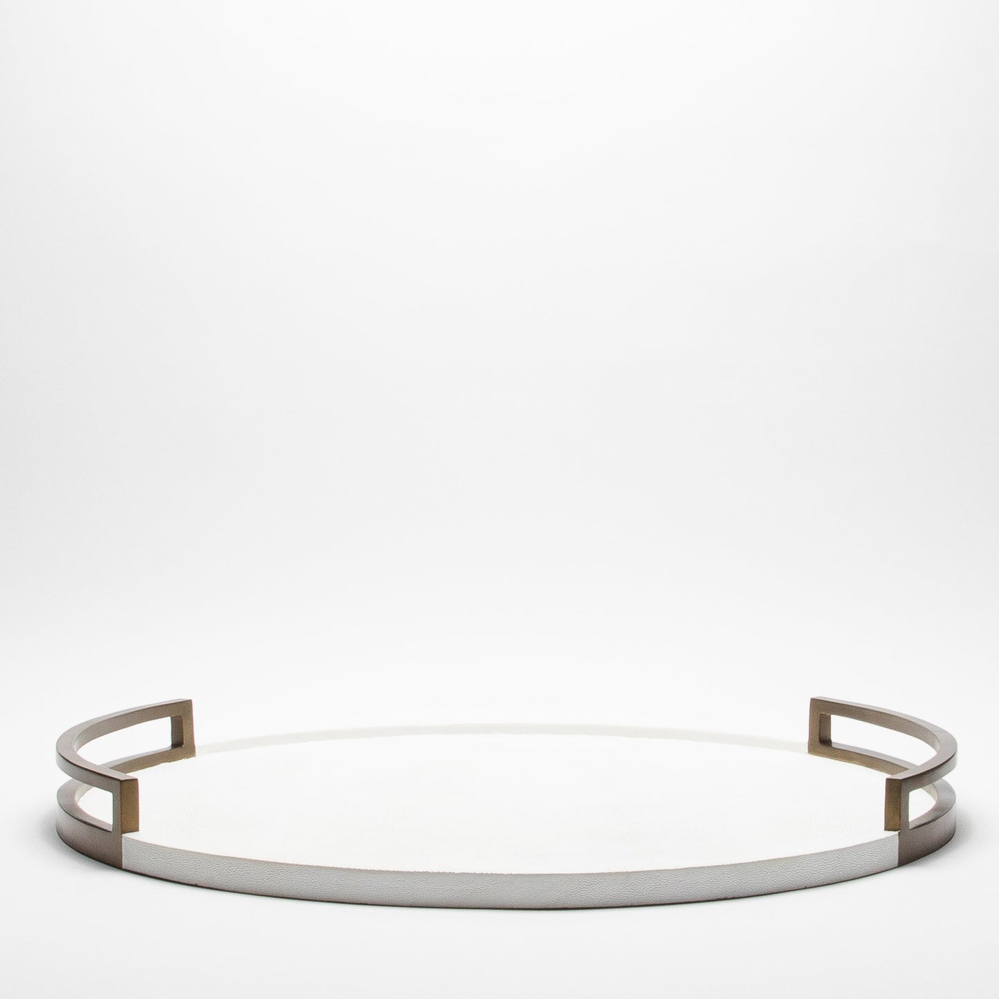 Round Tray in White Shagreen with Bronze Patina Brass by R&Y Augousti