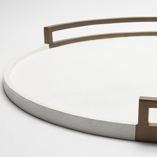 Round Tray in White Shagreen with Bronze Patina Brass by R&Y Augousti