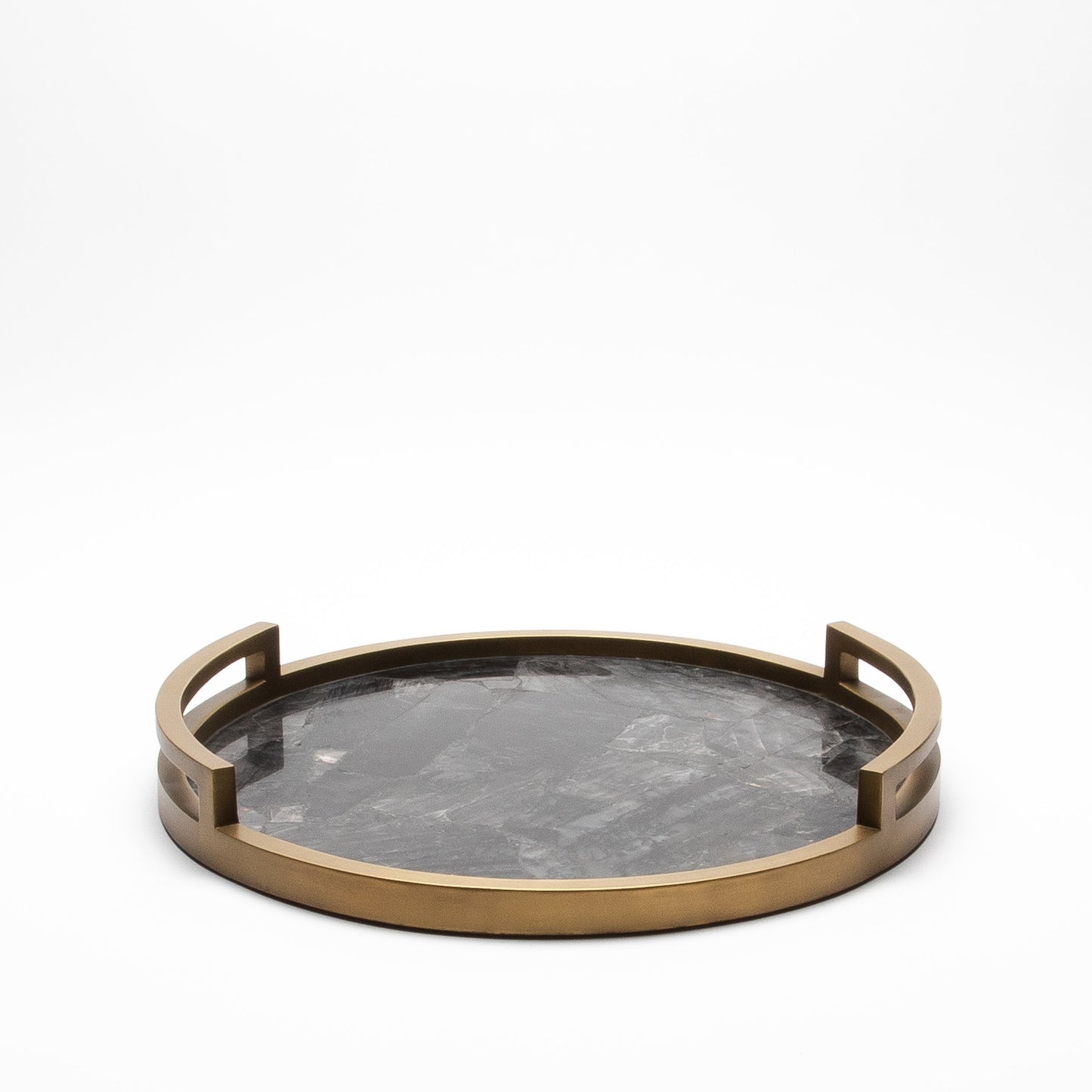 Round Tray in Black Quartz with Bronze Patina Brass by R&Y Augousti