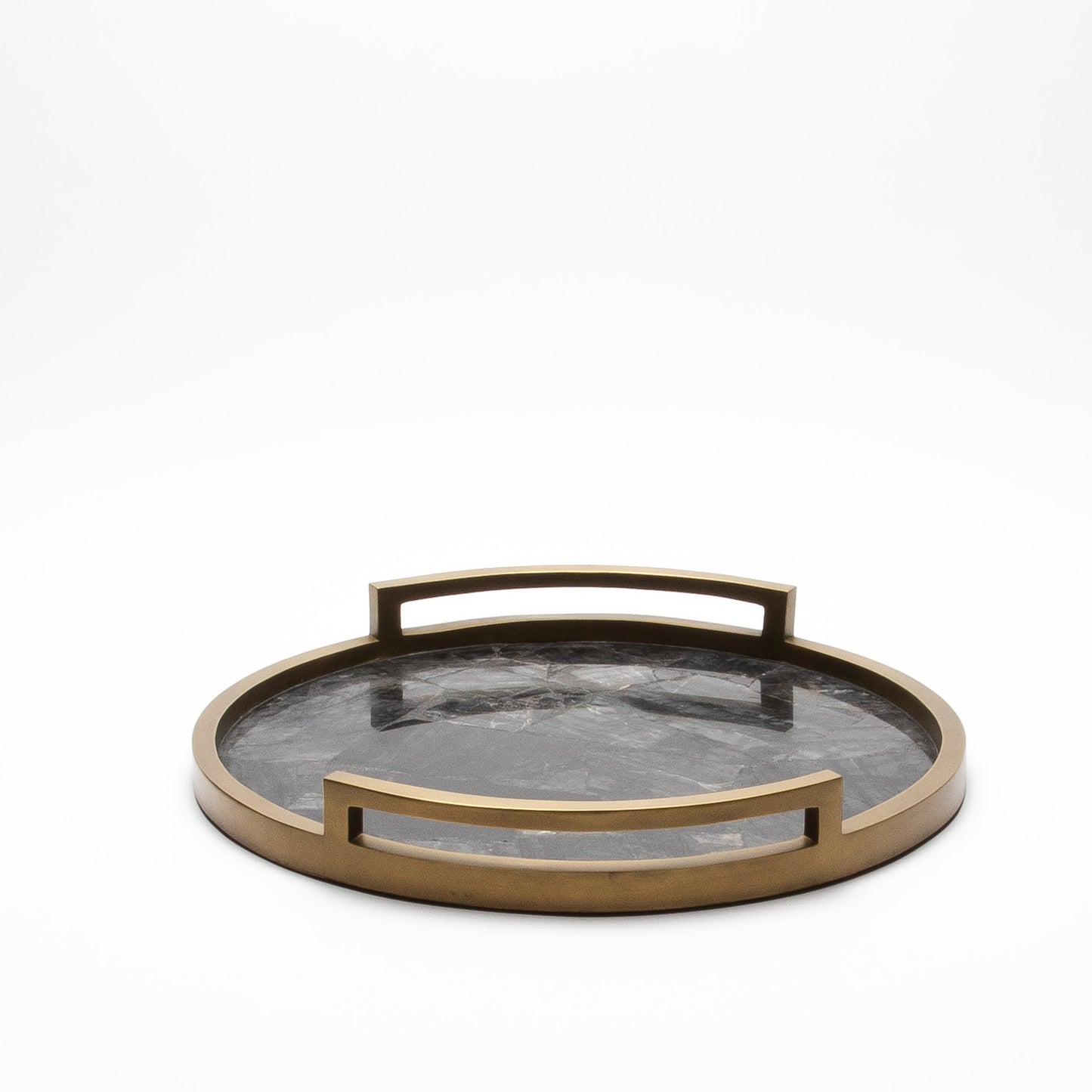 Round Tray in Black Quartz with Bronze Patina Brass by R&Y Augousti