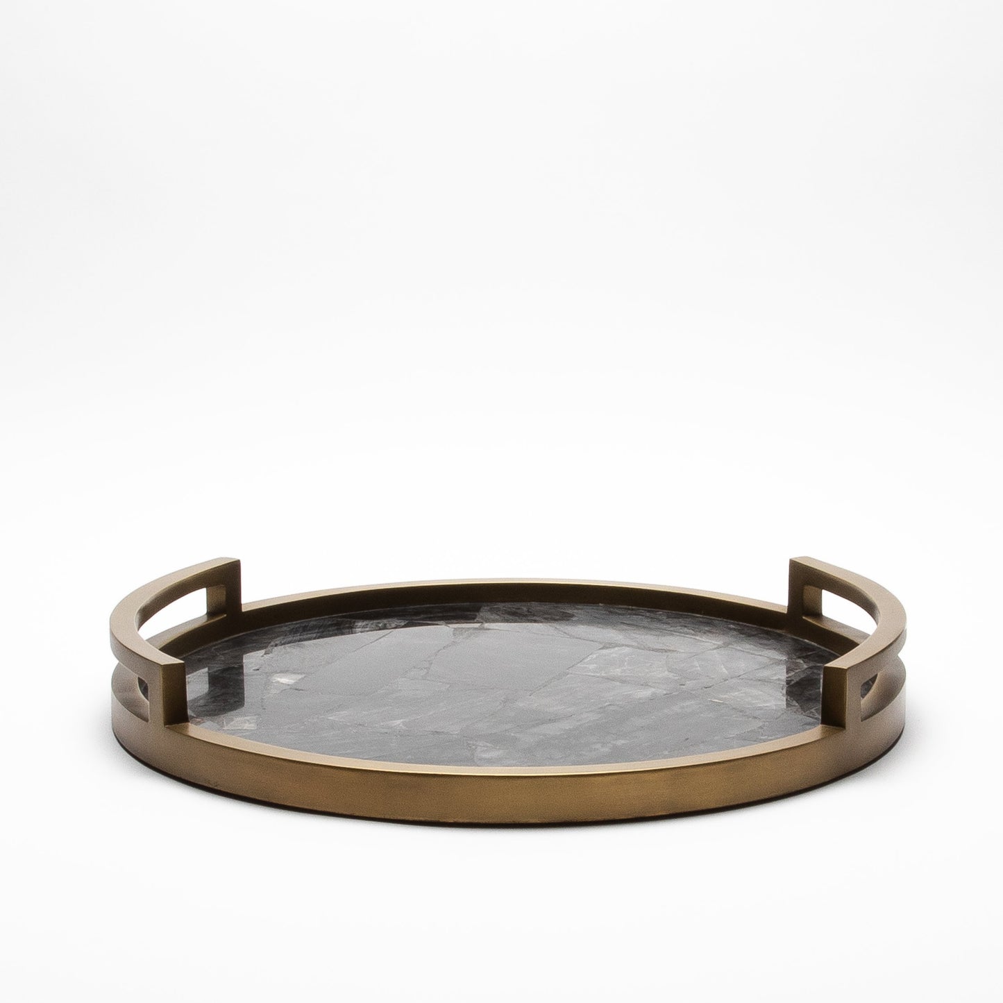 Round Tray in Black Quartz with Bronze Patina Brass by R&Y Augousti