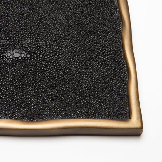 Rectangular Melting Tray in Black Shagreen with Bronze Patina Brass by R&Y Augousti