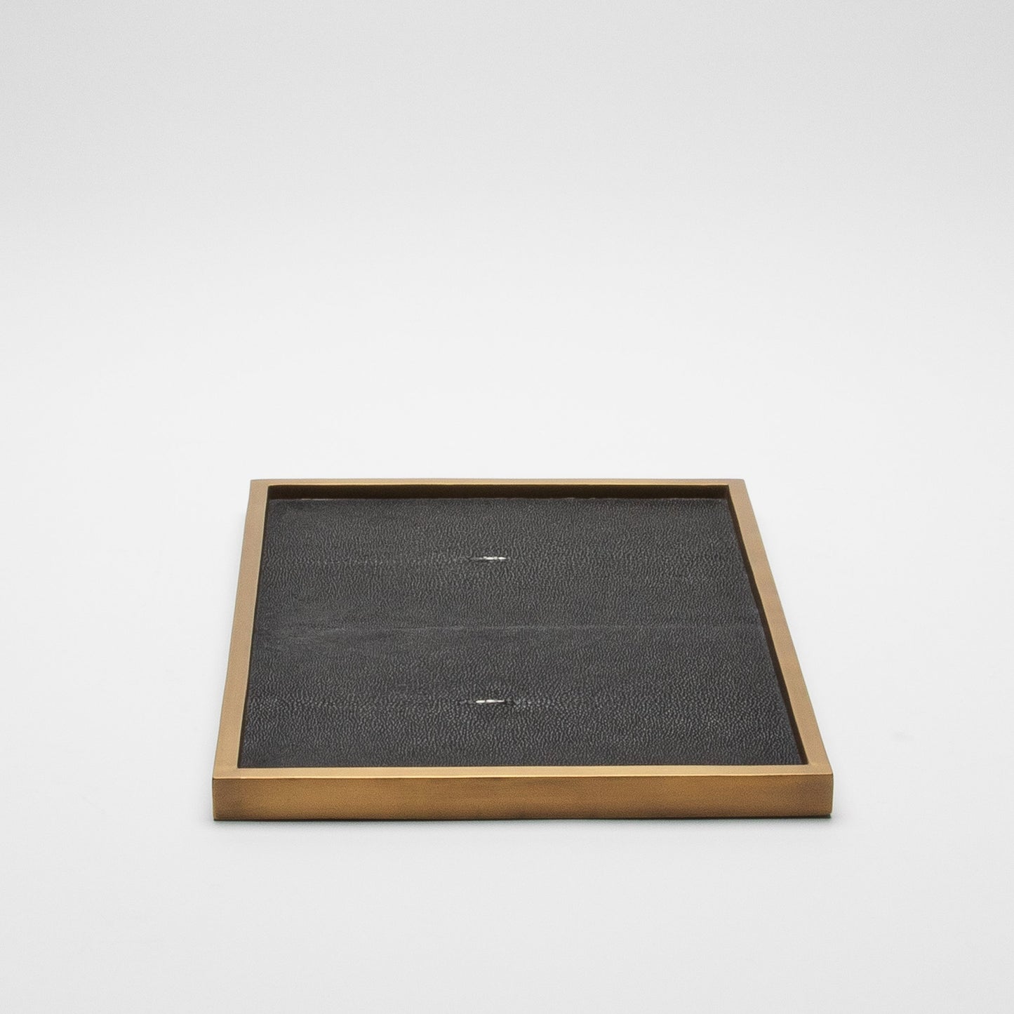Rectangular Tray in Black Shagreen with Bronze Patina Brass Insert by Kifu Paris