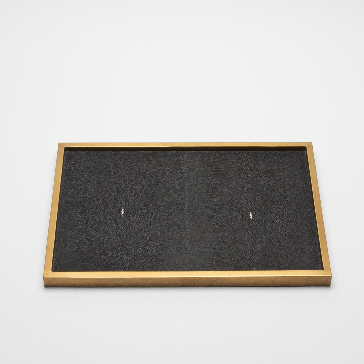 Rectangular Tray in Black Shagreen with Bronze Patina Brass Insert by Kifu Paris
