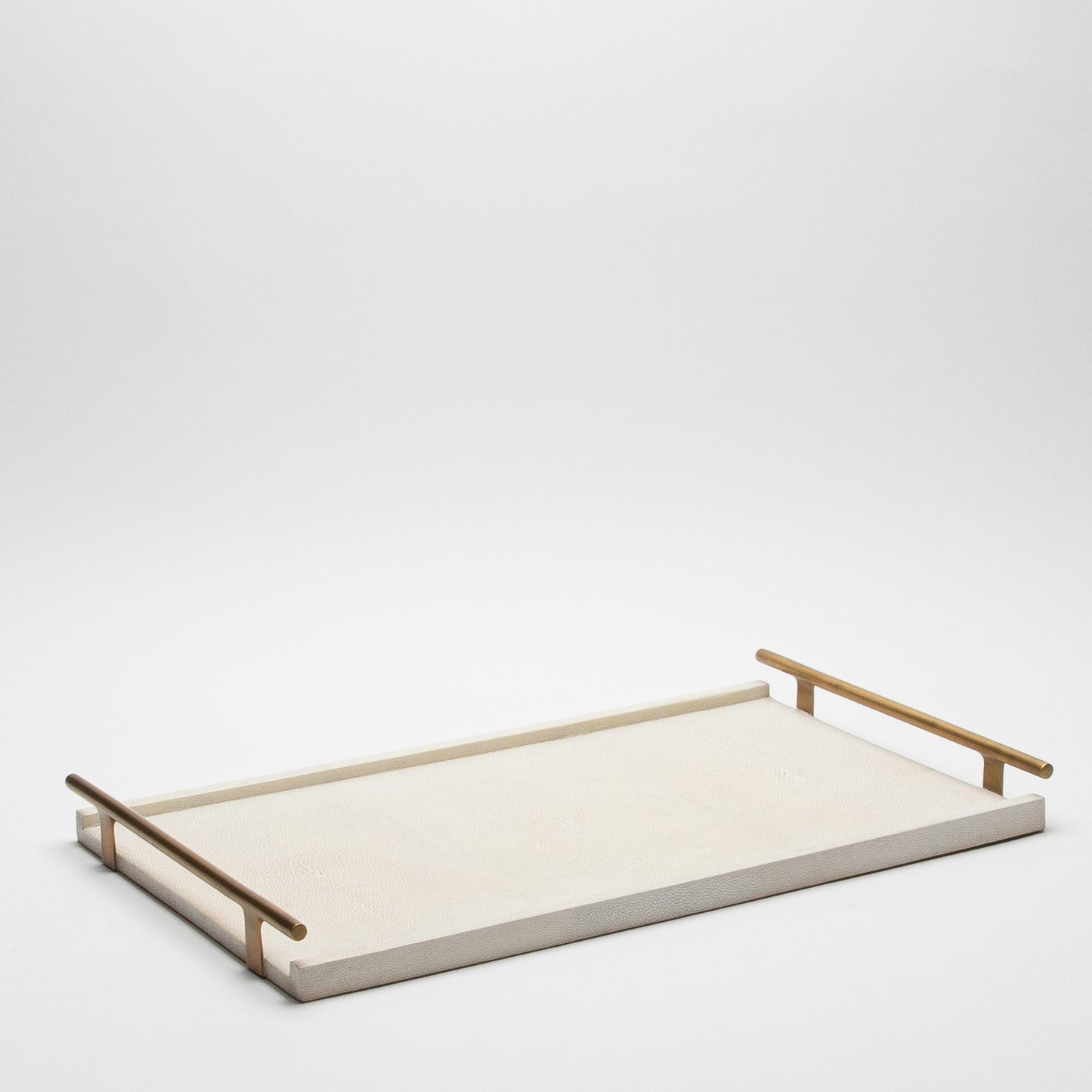 Rectangular Tray in Natural Cream Shagreen with Bronze Patina Brass by R&Y Augousti